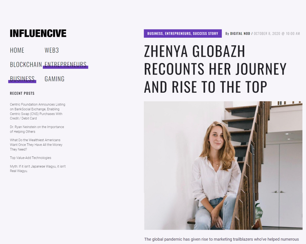 Zhenya Globazh Recounts Her Journey Rise to The Top