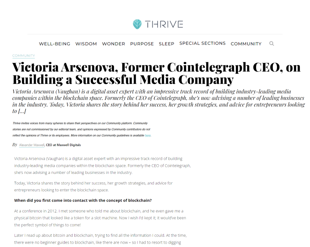 Victoria Arsenova, Former Cointelegraph CEO, on Building a Successful Media Company