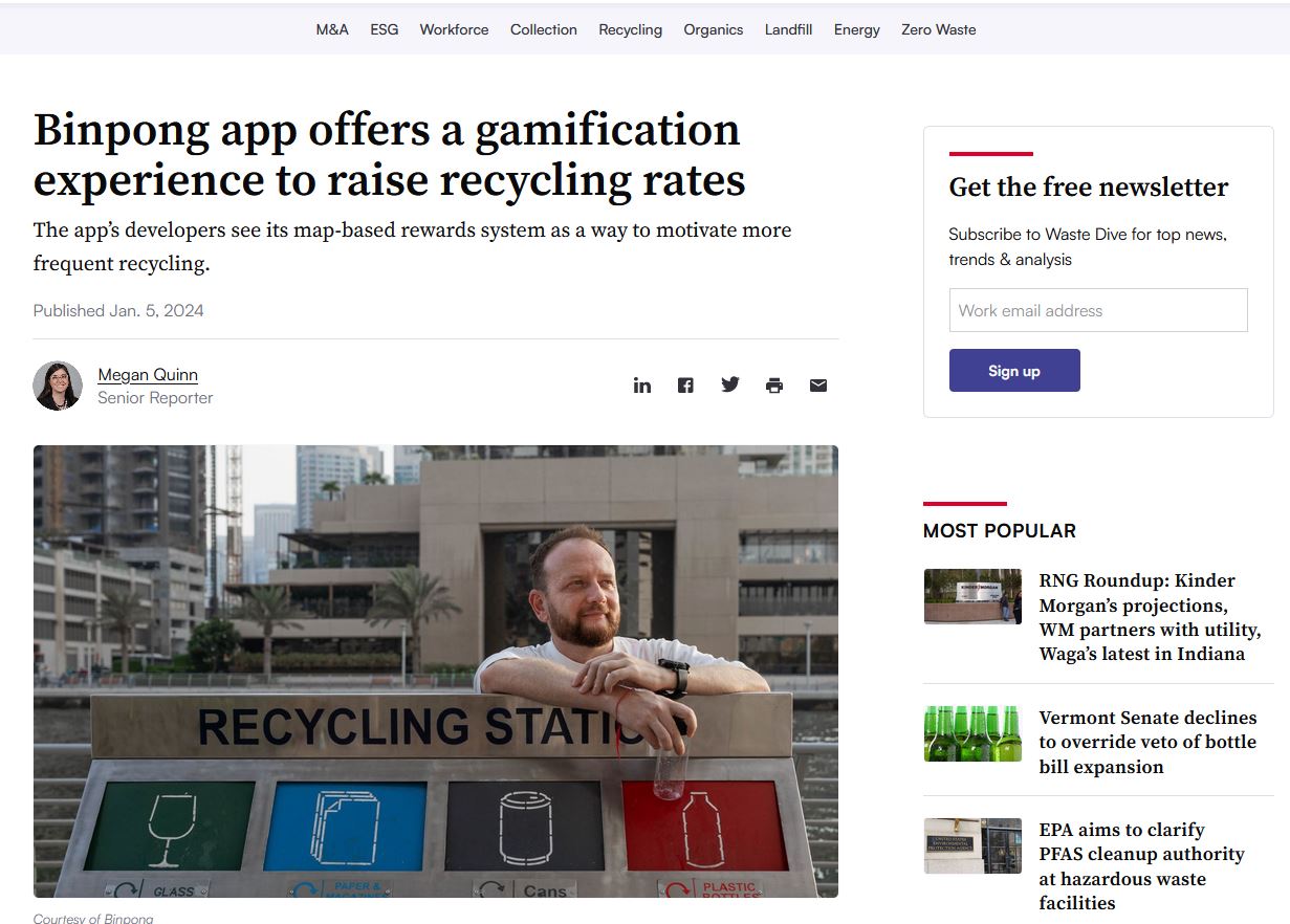 Binpong app offers a gamification experience to raise recycling rates